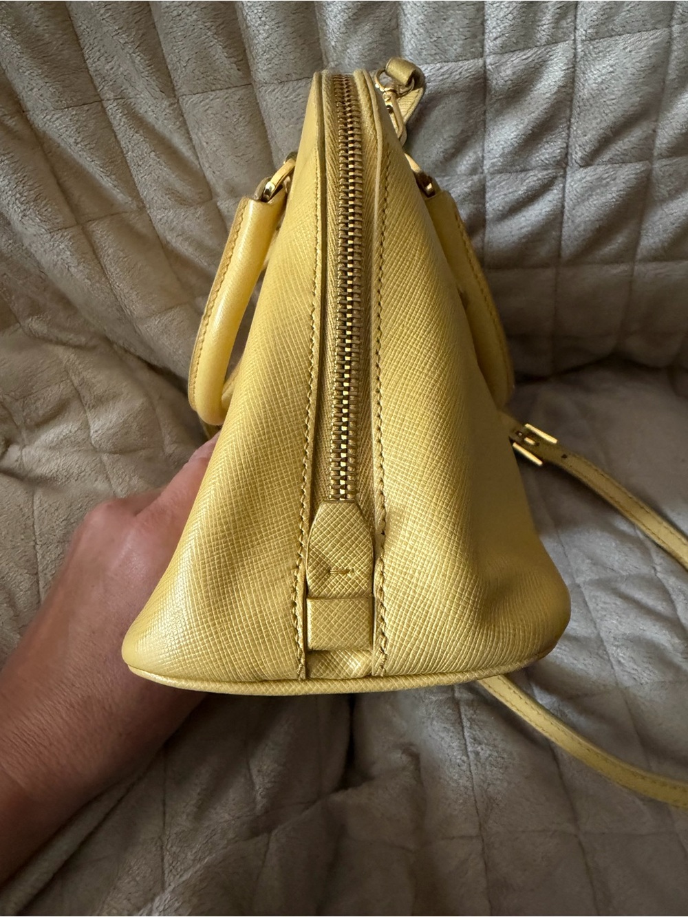 PPRADA Small Double Top-Handle Satchel/Crossbody in Yellow Saffiano Leather - Picture 11 of 16